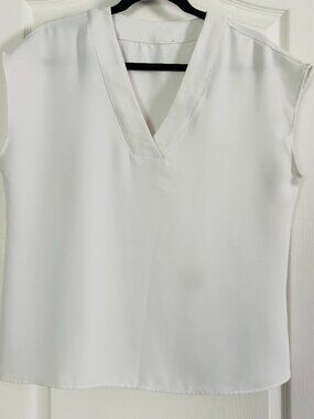 Angels White Sleeveless V-Neck Blouse Size L Career Office Shell Top